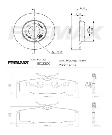 KIT DE FRENO VW GOL- GACEL- POLO- SAVEIRO (BD3300 + FL-PD/54)