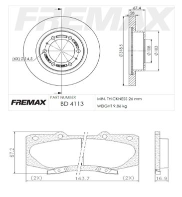 KIT DE FRENO TOYOTA HILUX- SW4 2.5 (05/..) (BD4113 + FL-PD/1098)