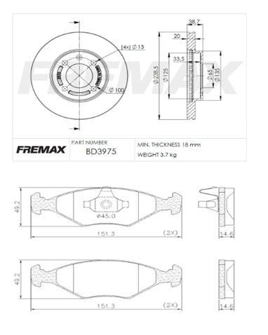 KIT DE FRENO VW GOL 1.4 8V (BD3975 + FL-PD/81)