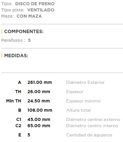 (14002)(261MM) FORD RANGER C/MAZA Y TORNILLOS