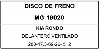 (19020)(280MM) KIA RONDO-SPORTAGE 4W4-SOUL- HYUNDAI I30-IX35