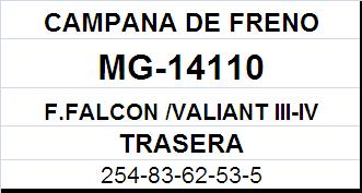 (14110)(254MM) FORD FALCON, RANCHERO/ VALIANT (FUNDICION)
