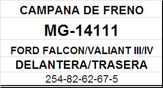 (14111)(254MM) FORD FALCON-RANCHERO  DEL/TRAS