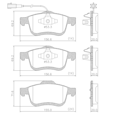 Pastillas de Freno (1037)(155MM) FIAT DOBLO / ALFA ROMEO 159 /  BRERA/ SPIDER