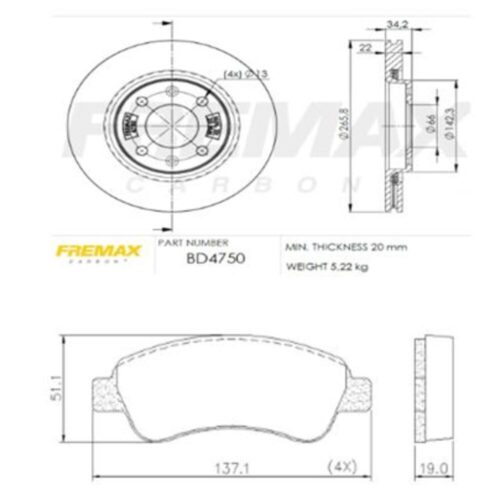 KIT DE FRENO CITROEN C4- XSARA/ PEUGEOT 206-207-208-307 (BD4750 + FLPD/505)