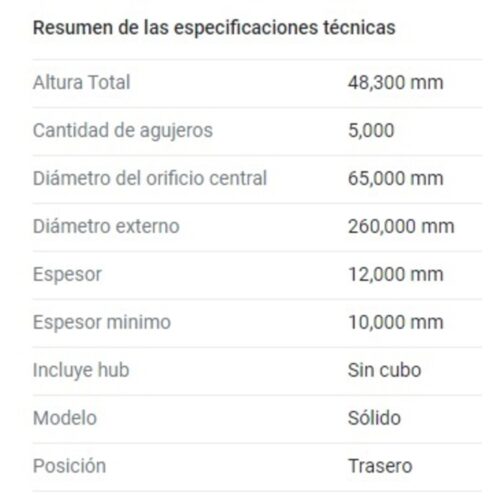 (15006)(260MM) VW VENTO-GOLF-TOURAN TRASERO/ AUDI A3 1.6 8V