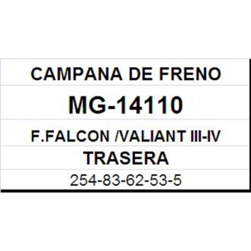(14110)(254MM) FORD FALCON, RANCHERO/ VALIANT (CHAPA)