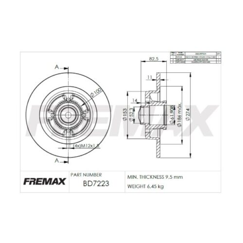 (274) DISCO DE FRENO SÓLIDO TRASERO FREMAX CITROEN PEUGEOT