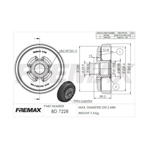 (261.5MM) RENAULT LOGAN KANGOO CAMPANA TRASERA
